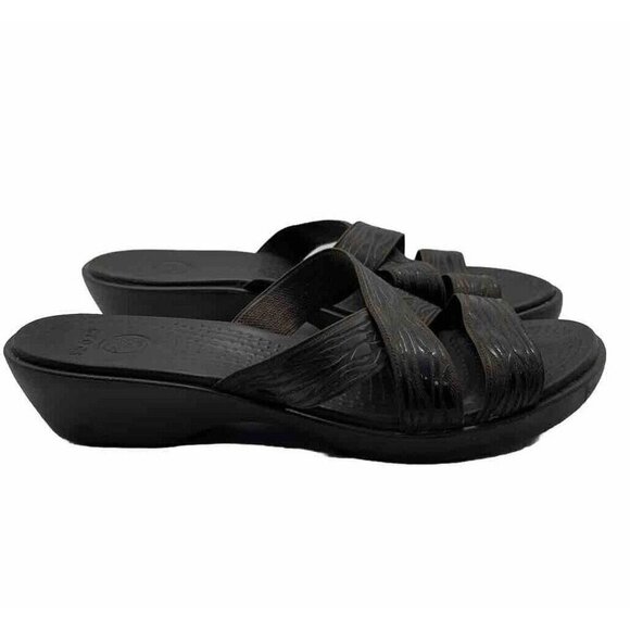CROCS Molalla II Sandal Women’s Sz 10 CrissCross Elastic Strap Brown Zebra Print - Picture 1 of 6